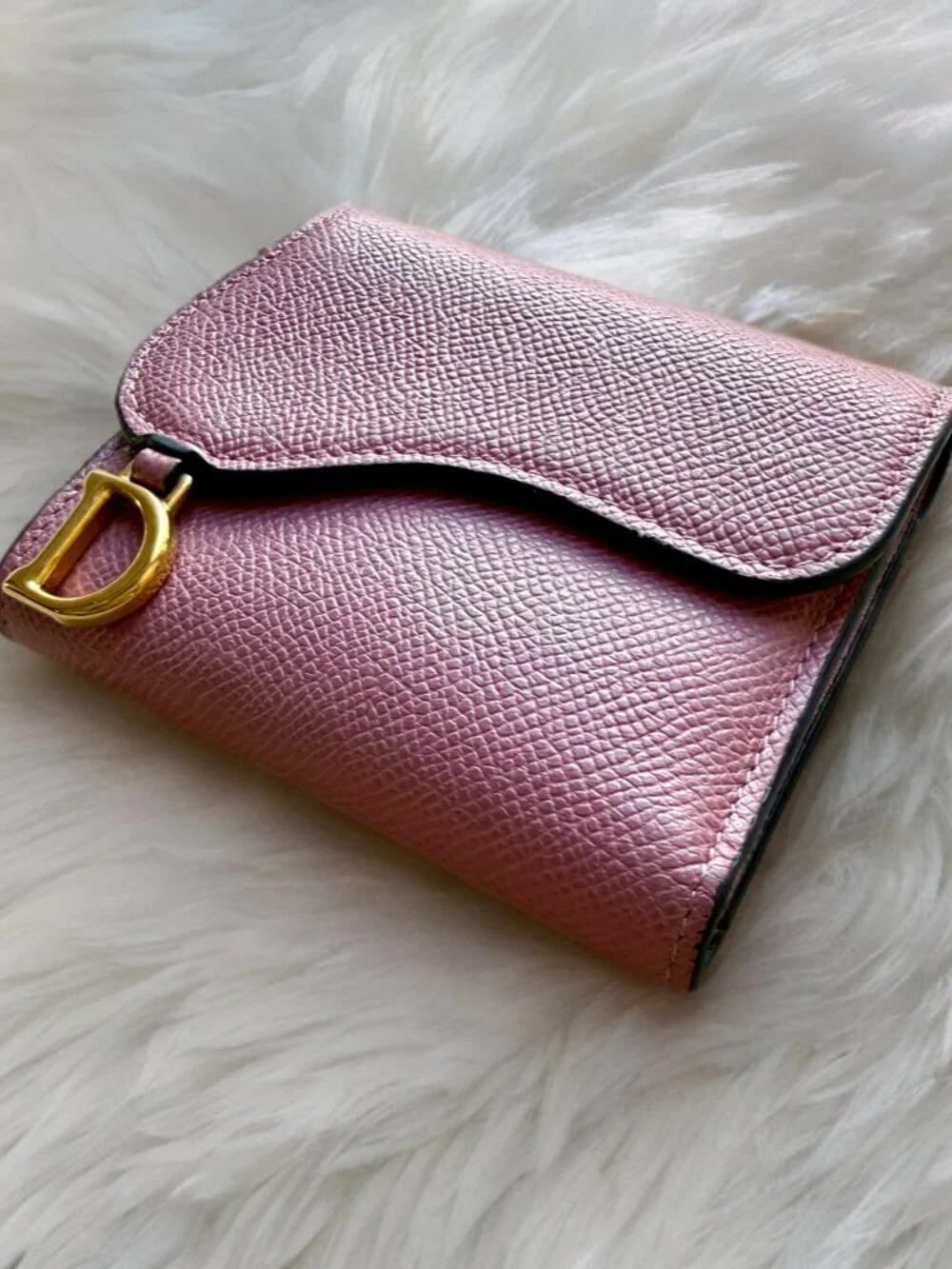 Christian Dior Pink Leather Lotus Saddle Compact Wallet